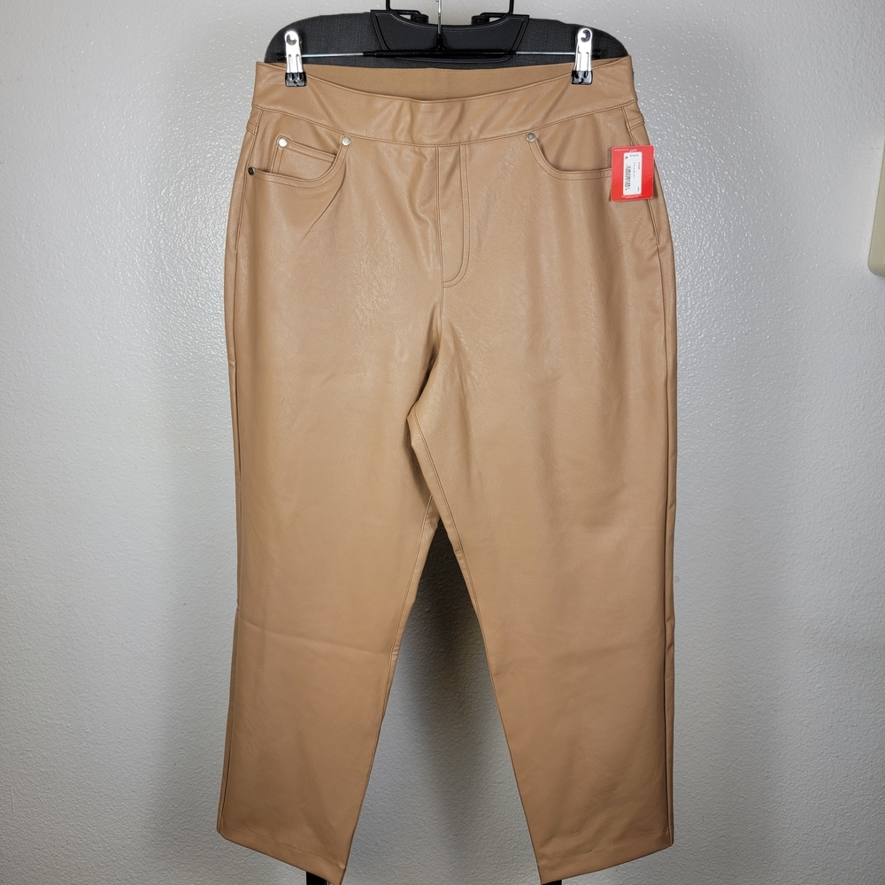 SPANX Leather-Like Slim Straight Leg Pant Toffee‎ Women's Size XL
